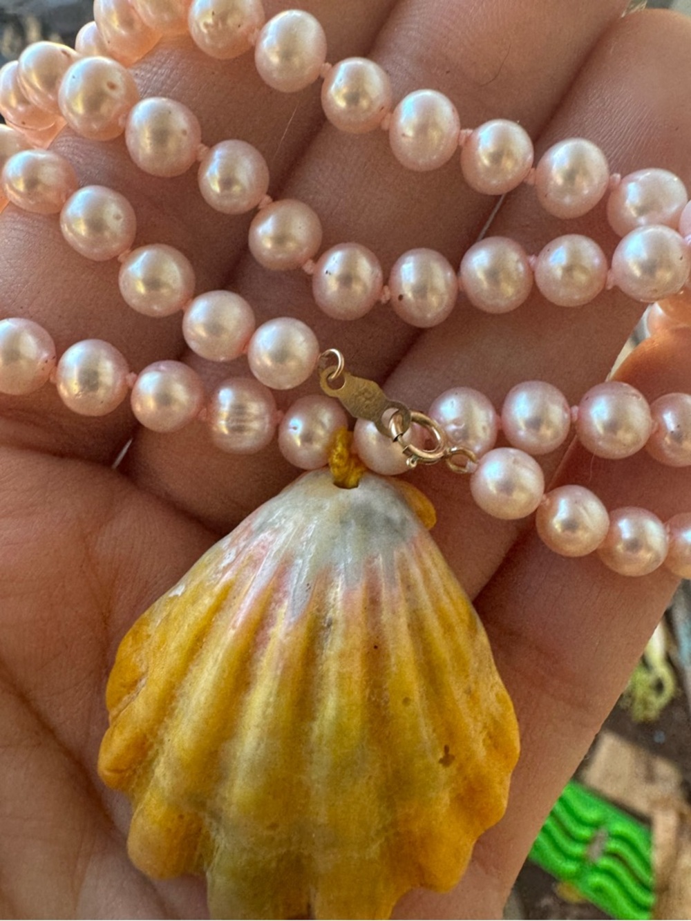 Rare Hawaii solid 10k gold genuine pearl/sunrise shell necklace-for royalty - Picture 15 of 15